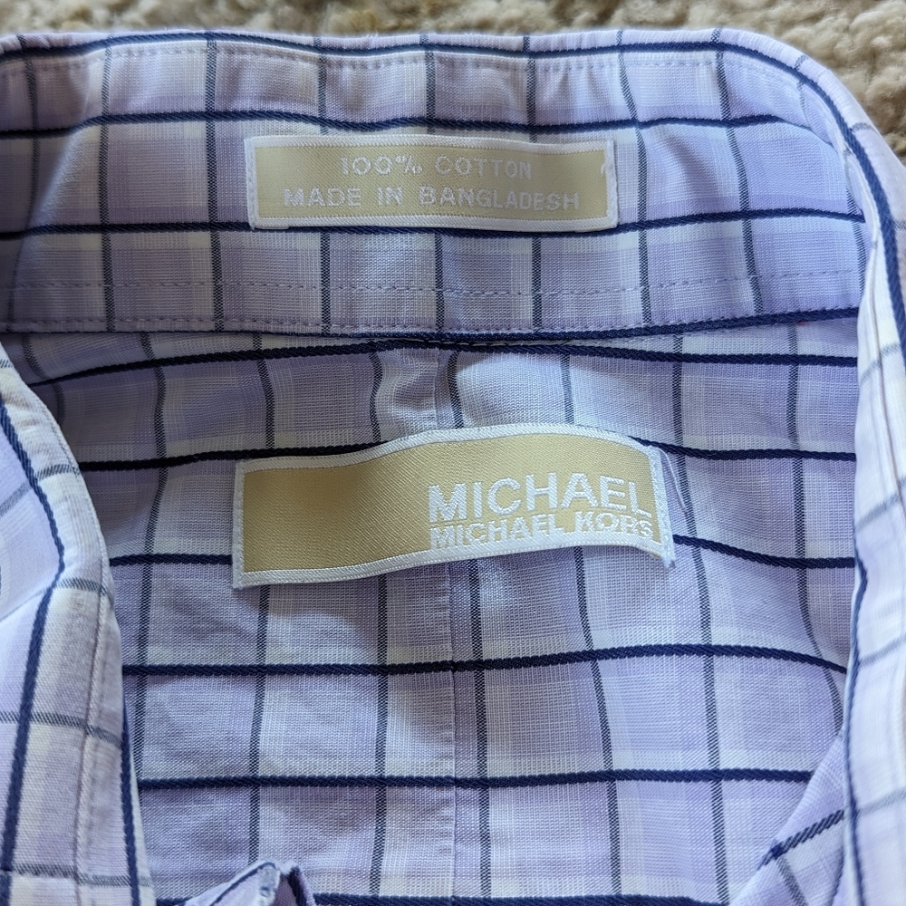 Michael Kors Men's Lavender Purple Plaid Button Down Shirt Size Large 16 34/35 - Picture 7 of 8